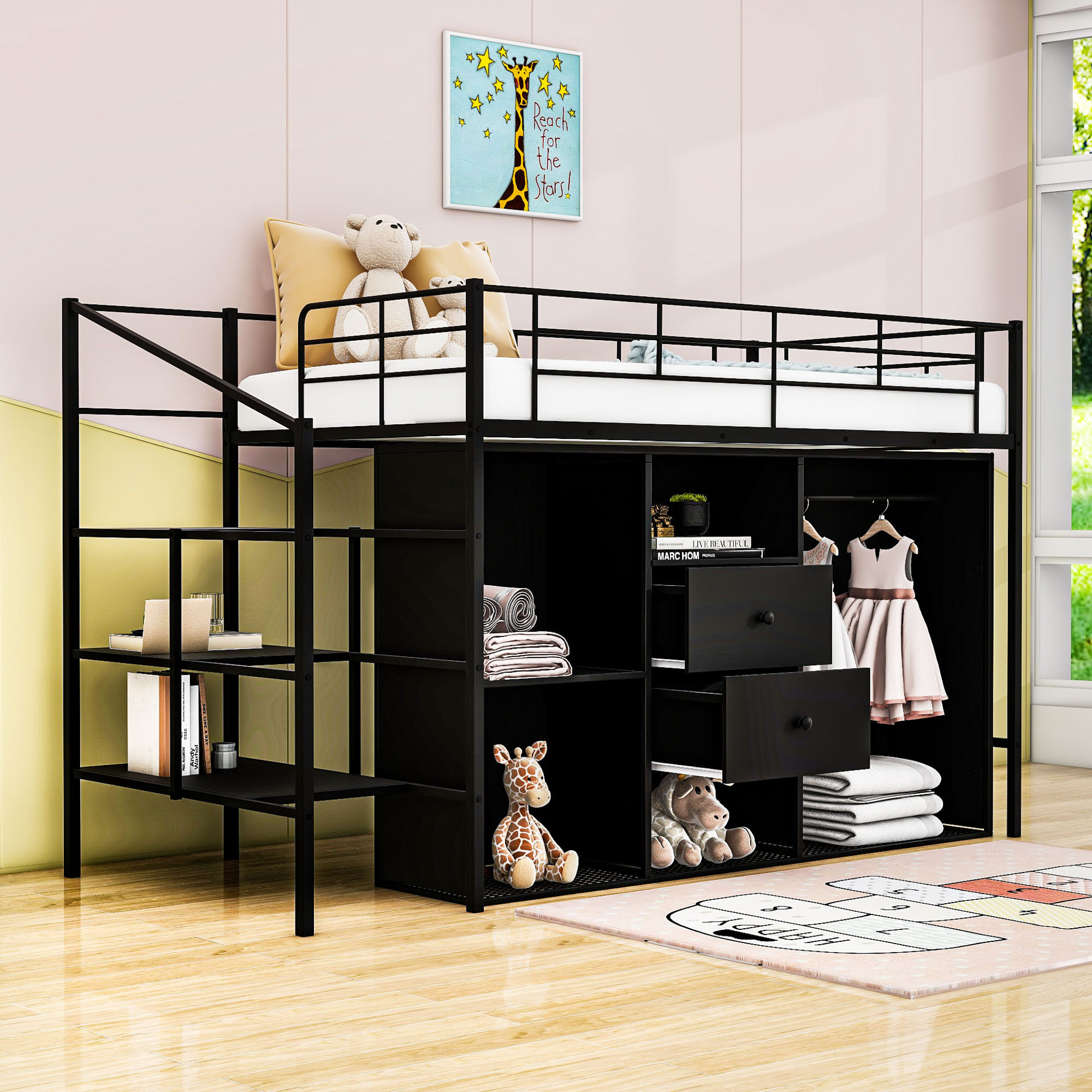 Isabelle Max Allenby Metal Loft Bed With Drawers And Shelves